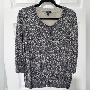 Talbots Woman Gray Animal Print Button Down 3/4 Sleeve Cardigan in Size 1X